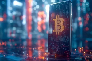 glowing bitcoin Symbol on digital wallet in Futuristic Setting